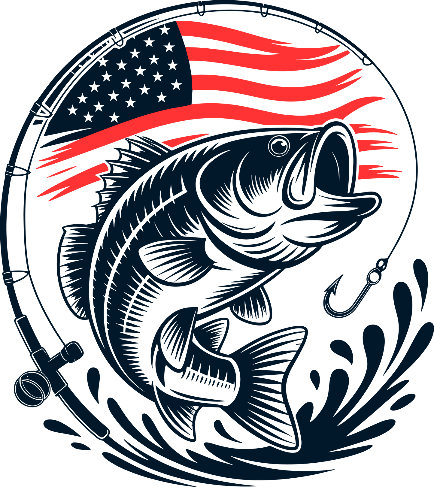 American Flag with Fish - DTF Sheet Ready To Press