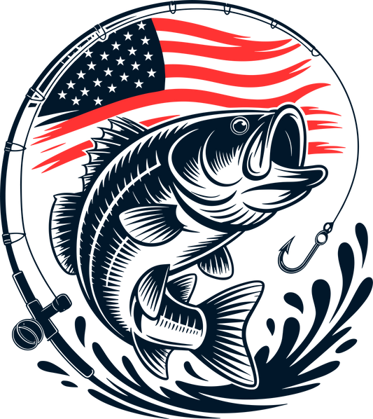 American Flag with Fish - DTF Sheet Ready To Press