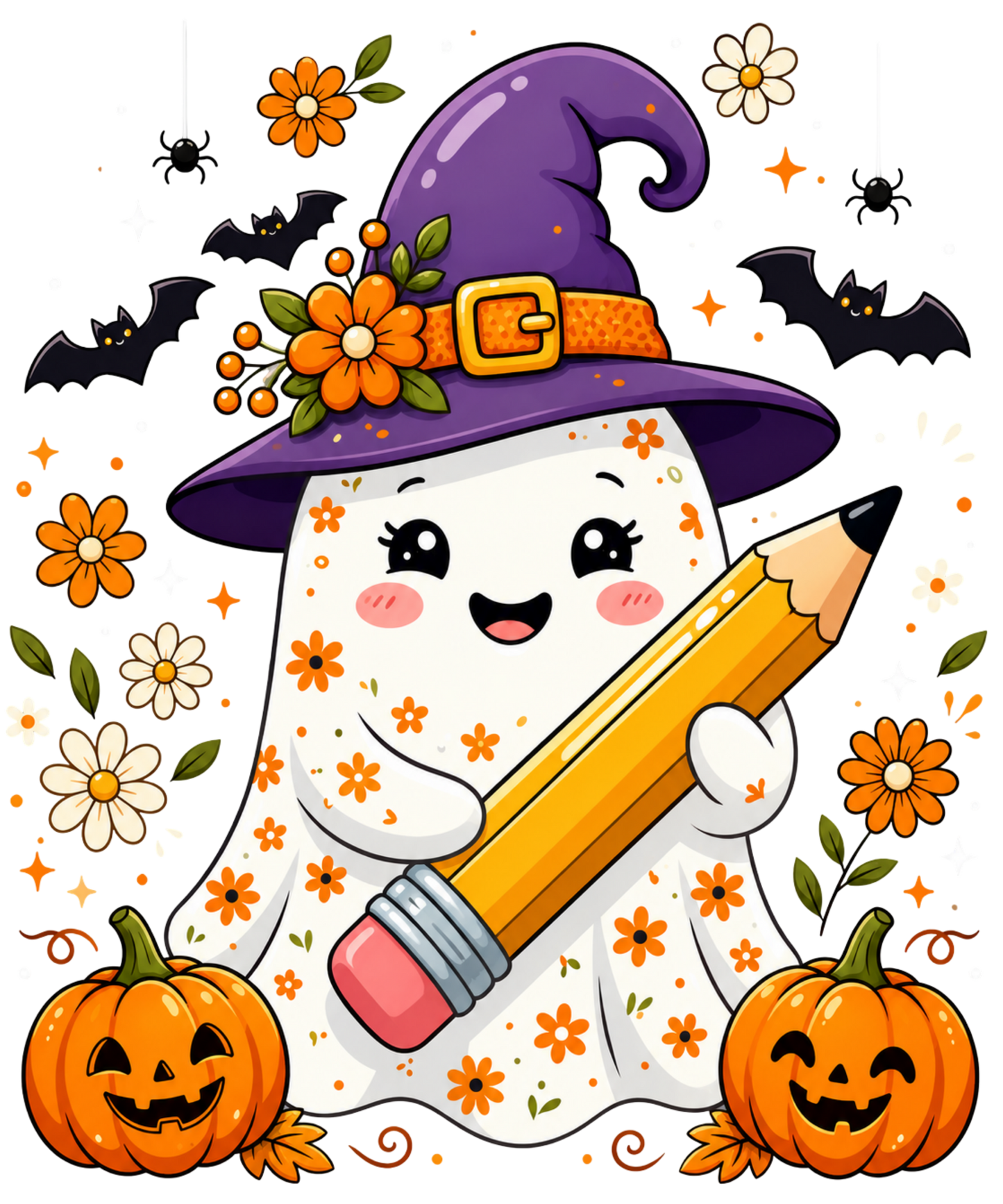 Cute Ghost w/Pencil - DTF Sheet Ready To Press