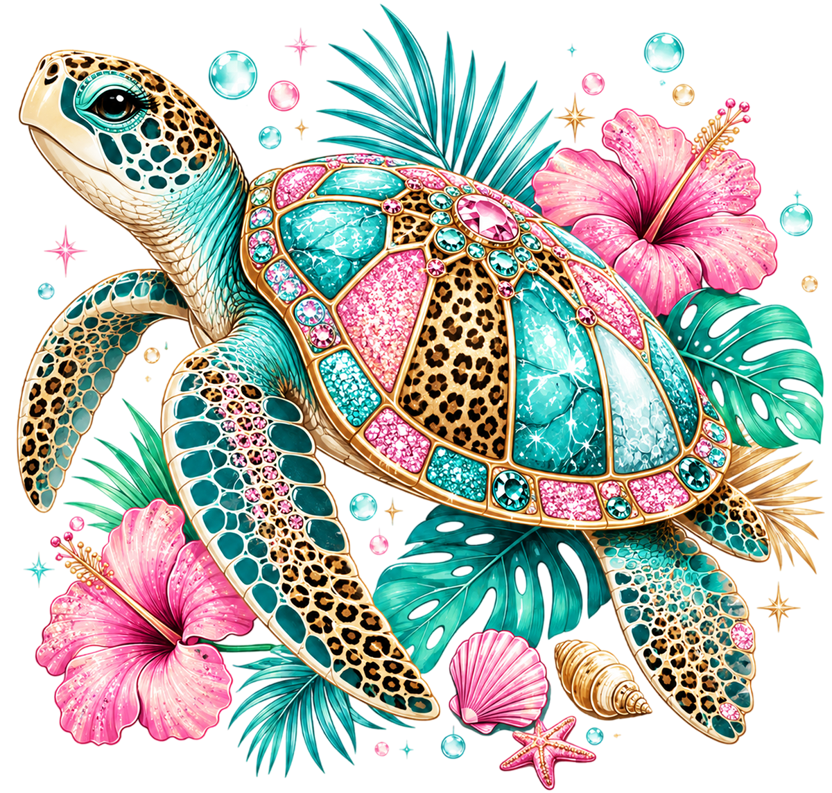 JEWELED SEA TURTLE TROPICAL - DTF Sheet Ready to Press