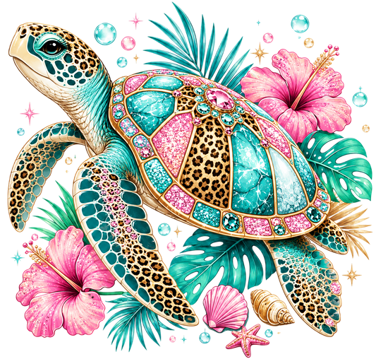 JEWELED SEA TURTLE TROPICAL - DTF Sheet Ready to Press