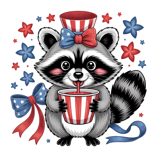 July 4th Racoon - DTF Sheet Ready To Press