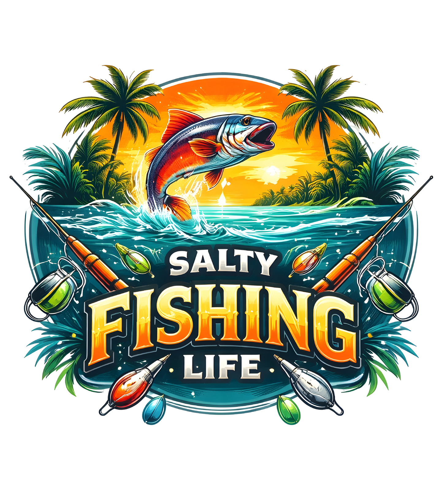 Salty Fishing Life Tropical - DTF Sheet Ready To Press