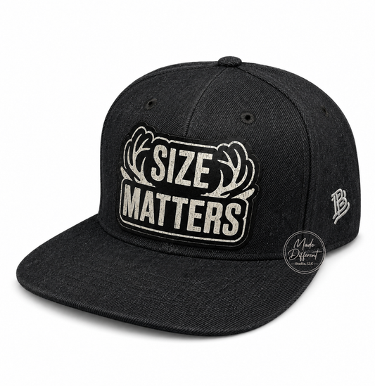 Size Matters Engraved Patch Snapback Hat