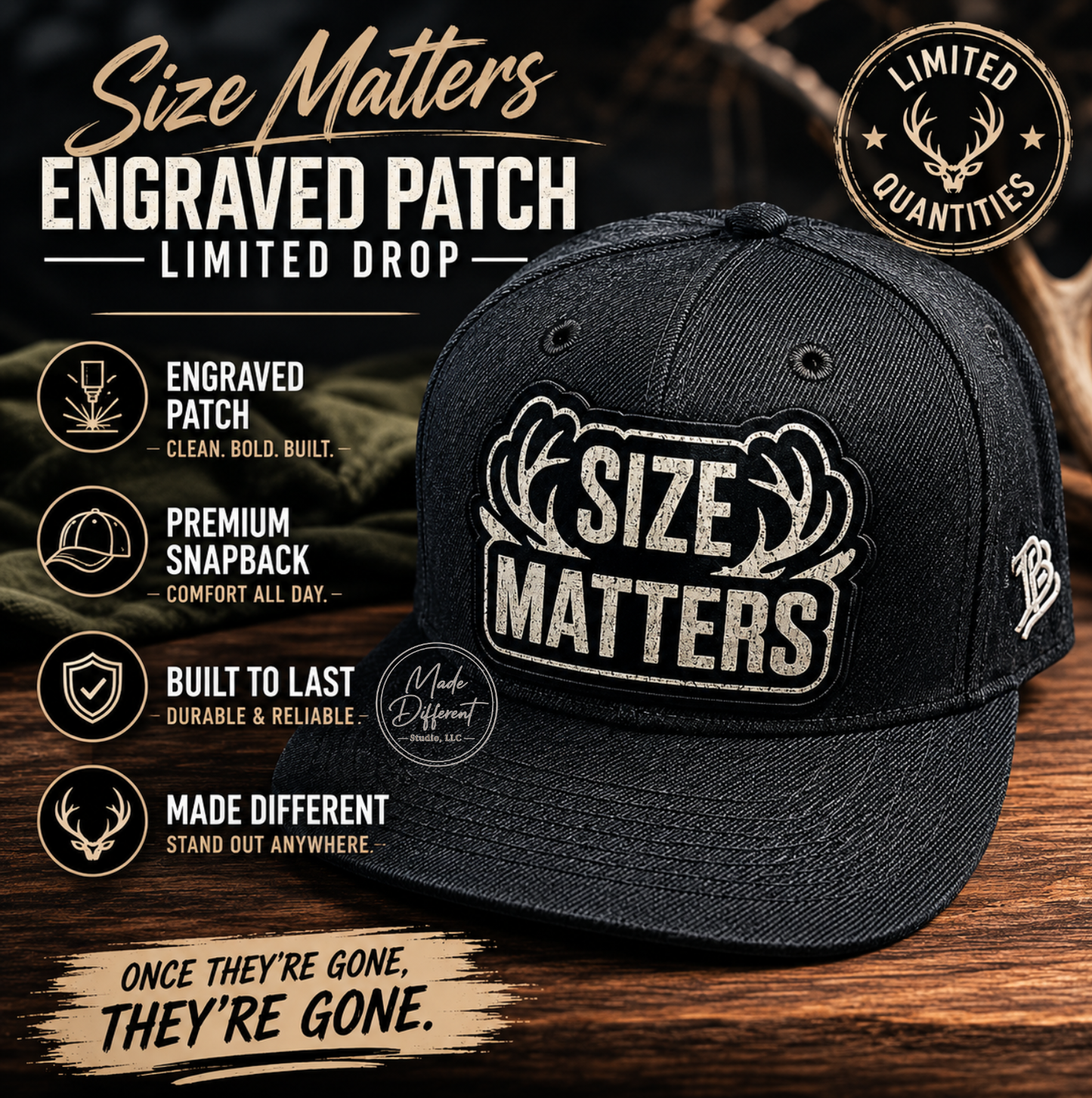 Size Matters Engraved Patch Snapback Hat